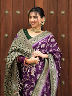 Purple Elephant Banarasi Silk Saree - view 16 of 18
