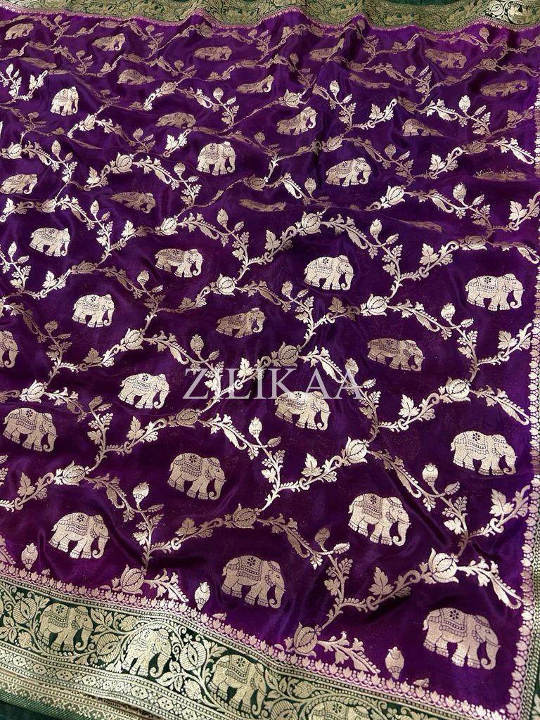Purple Elephant Banarasi Silk Saree - view 17 of 18