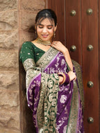 Purple Elephant Banarasi Silk Saree - view 5 of 18