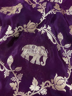 Purple Elephant Banarasi Silk Saree - view 6 of 18