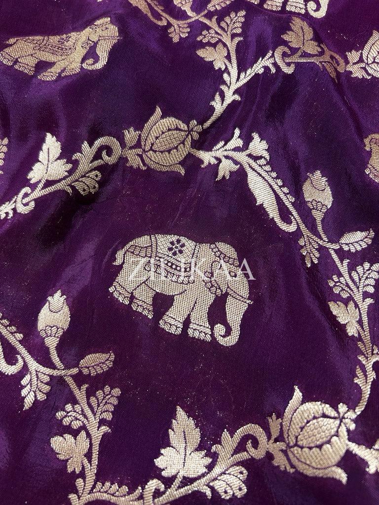 Purple Elephant Banarasi Silk Saree - view 6 of 18