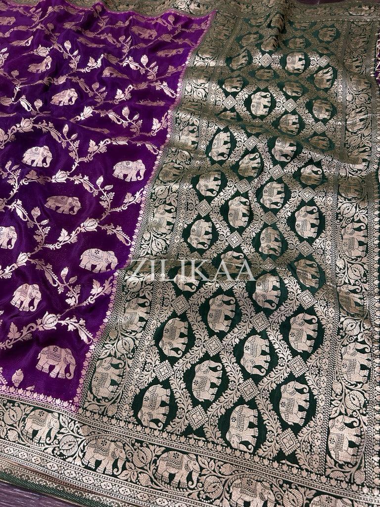 Purple Elephant Banarasi Silk Saree - view 7 of 18
