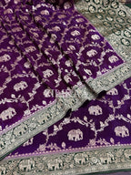 Purple Elephant Banarasi Silk Saree - view 8 of 18