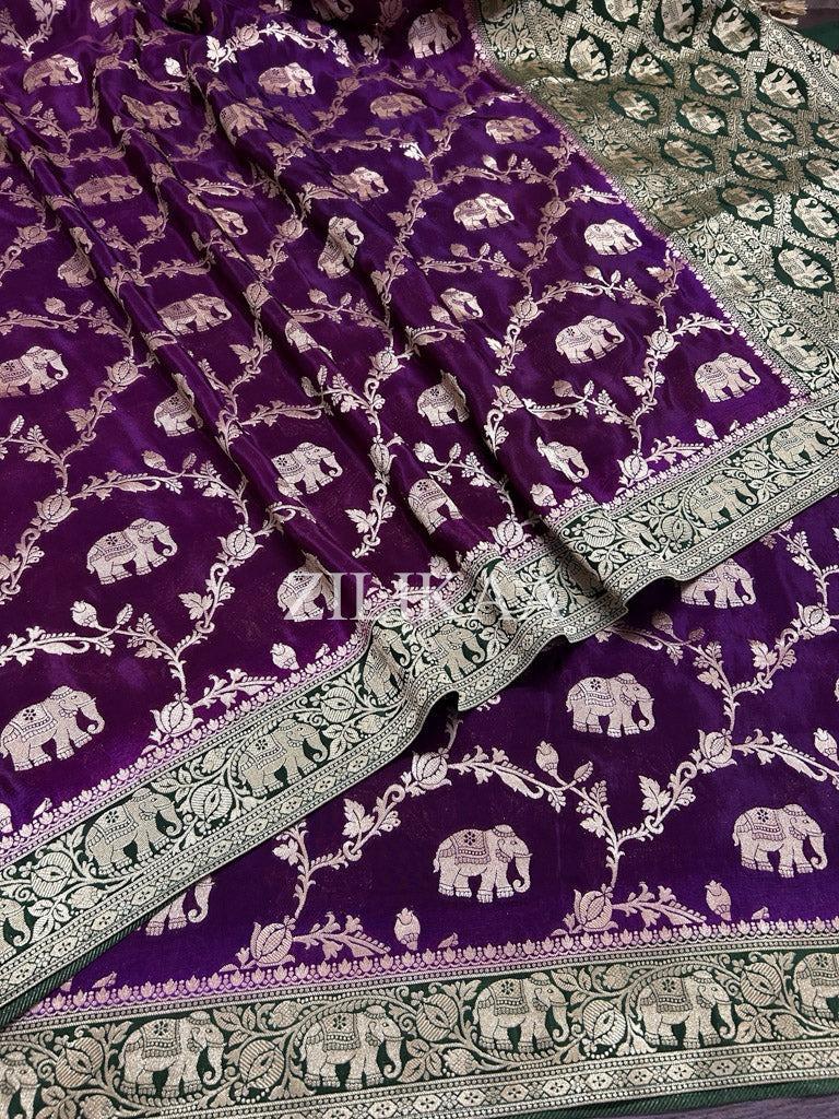 Purple Elephant Banarasi Silk Saree - view 8 of 18