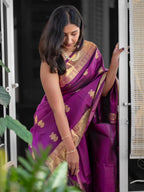 Purple Kanjivaram Style Zari Silk Saree - Shivay Libas