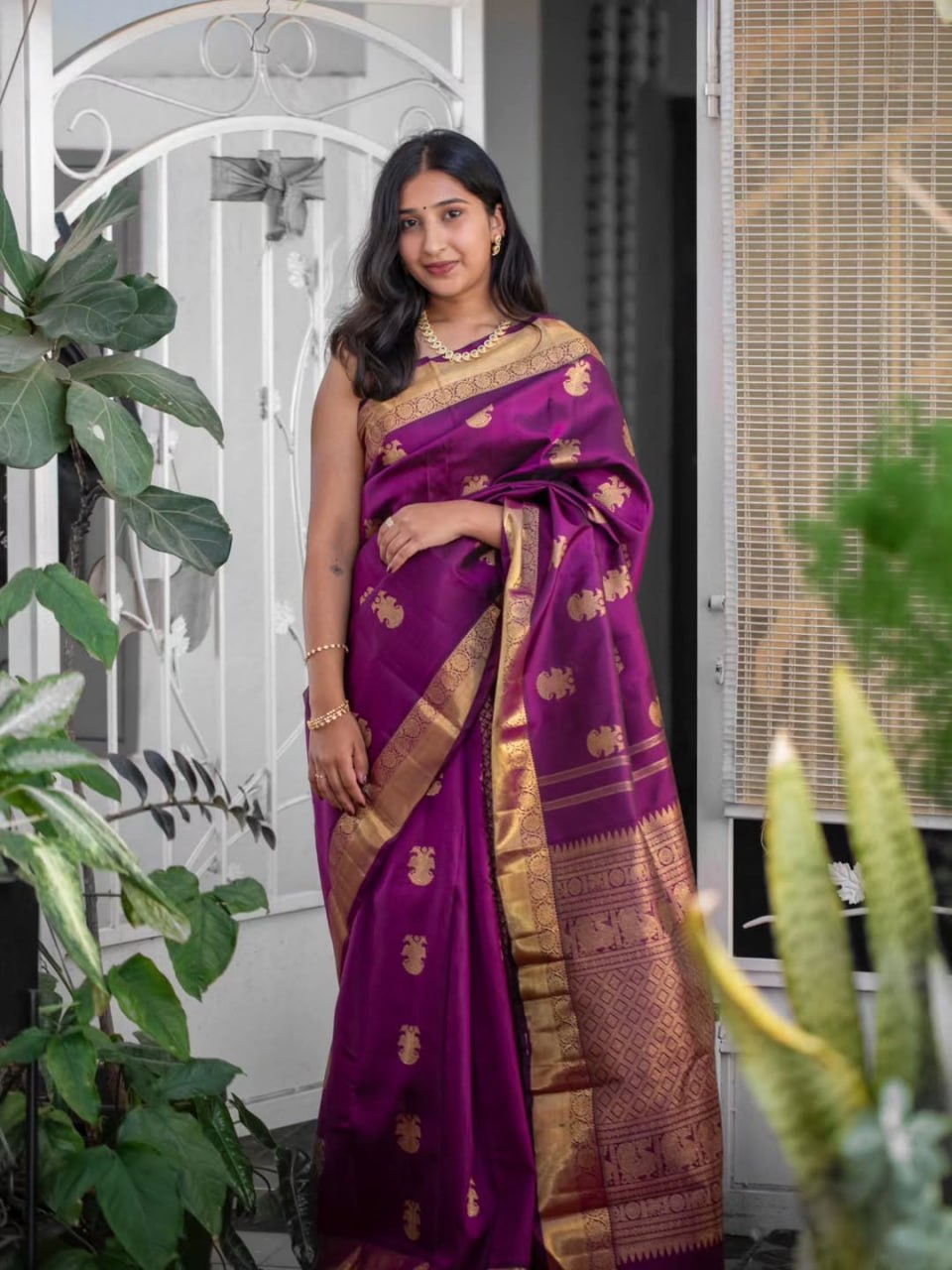 Purple Kanjivaram Style Zari Silk Saree - view 2 of 3