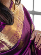 Purple Kanjivaram Style Zari Silk Saree - view 3 of 3