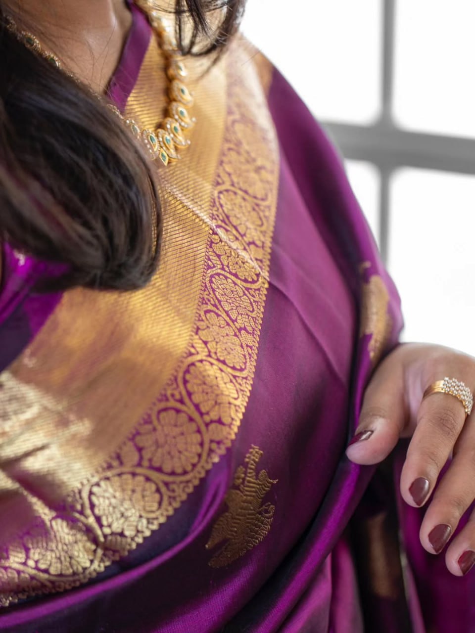 Purple Kanjivaram Style Zari Silk Saree - view 3 of 3