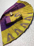 Purple & Lime Green Peacock Zari Soft Silk Saree - Shivay Libas
