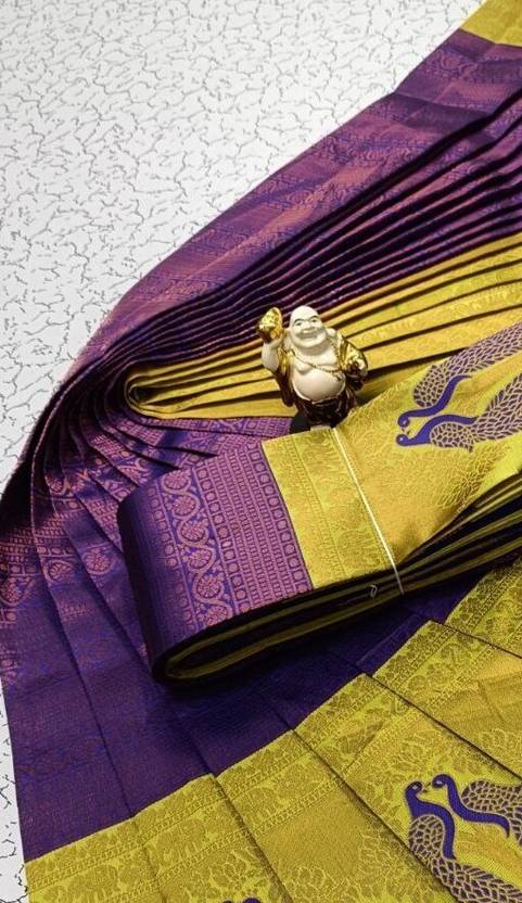Purple & Lime Green Peacock Zari Soft Silk Saree - view 2 of 4