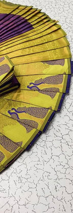 Purple & Lime Green Peacock Zari Soft Silk Saree - view 4 of 4