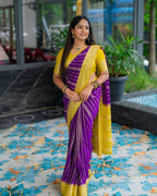 Purple & Yellow Silk Saree - view 11 of 21