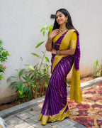 Purple & Yellow Silk Saree - view 12 of 21