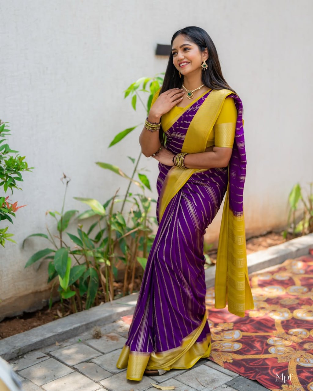 Purple & Yellow Silk Saree - view 12 of 21