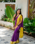 Purple & Yellow Silk Saree - view 16 of 21
