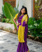 Purple & Yellow Silk Saree - view 17 of 21