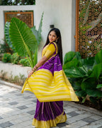 Purple & Yellow Silk Saree - view 18 of 21