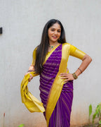 Purple & Yellow Silk Saree - view 19 of 21