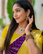 Purple & Yellow Silk Saree - view 2 of 21