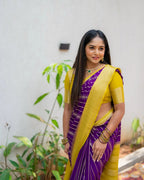Purple & Yellow Silk Saree - view 20 of 21