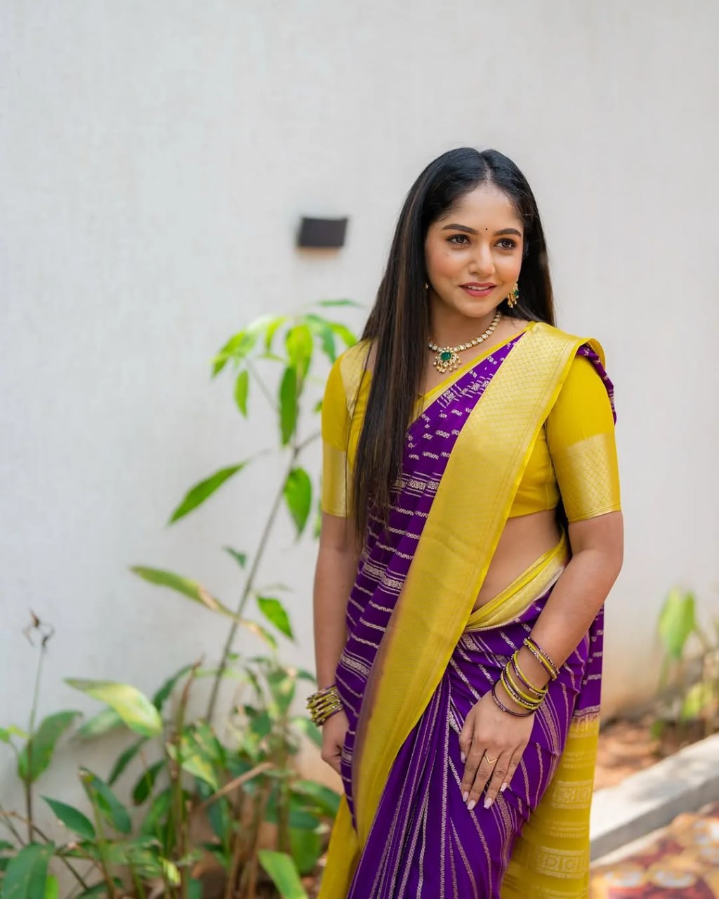 Purple & Yellow Silk Saree - view 20 of 21