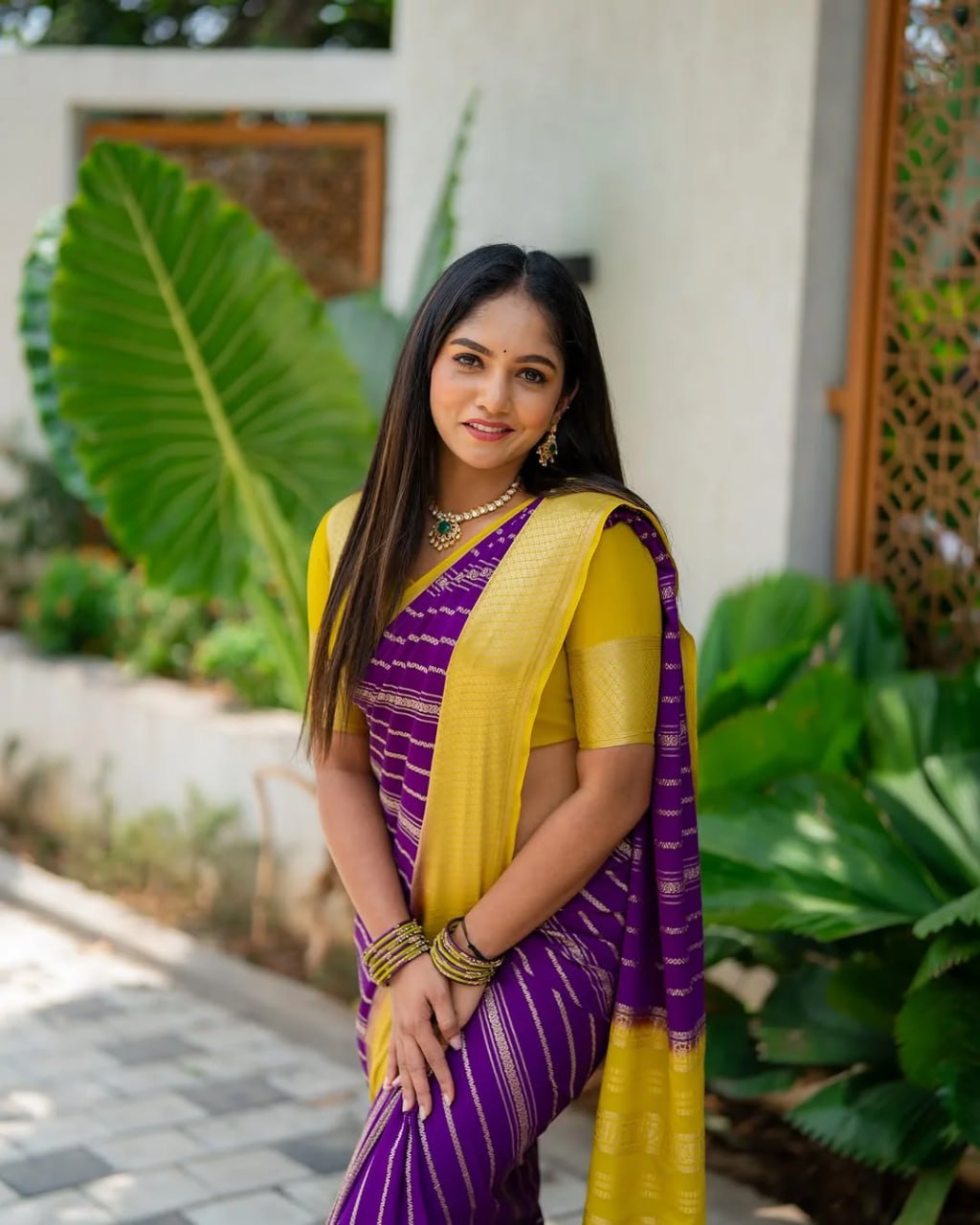 Purple & Yellow Silk Saree - view 21 of 21