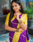 Purple & Yellow Silk Saree - view 3 of 21