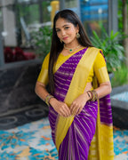 Purple & Yellow Silk Saree - view 4 of 21