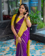 Purple & Yellow Silk Saree - view 6 of 21