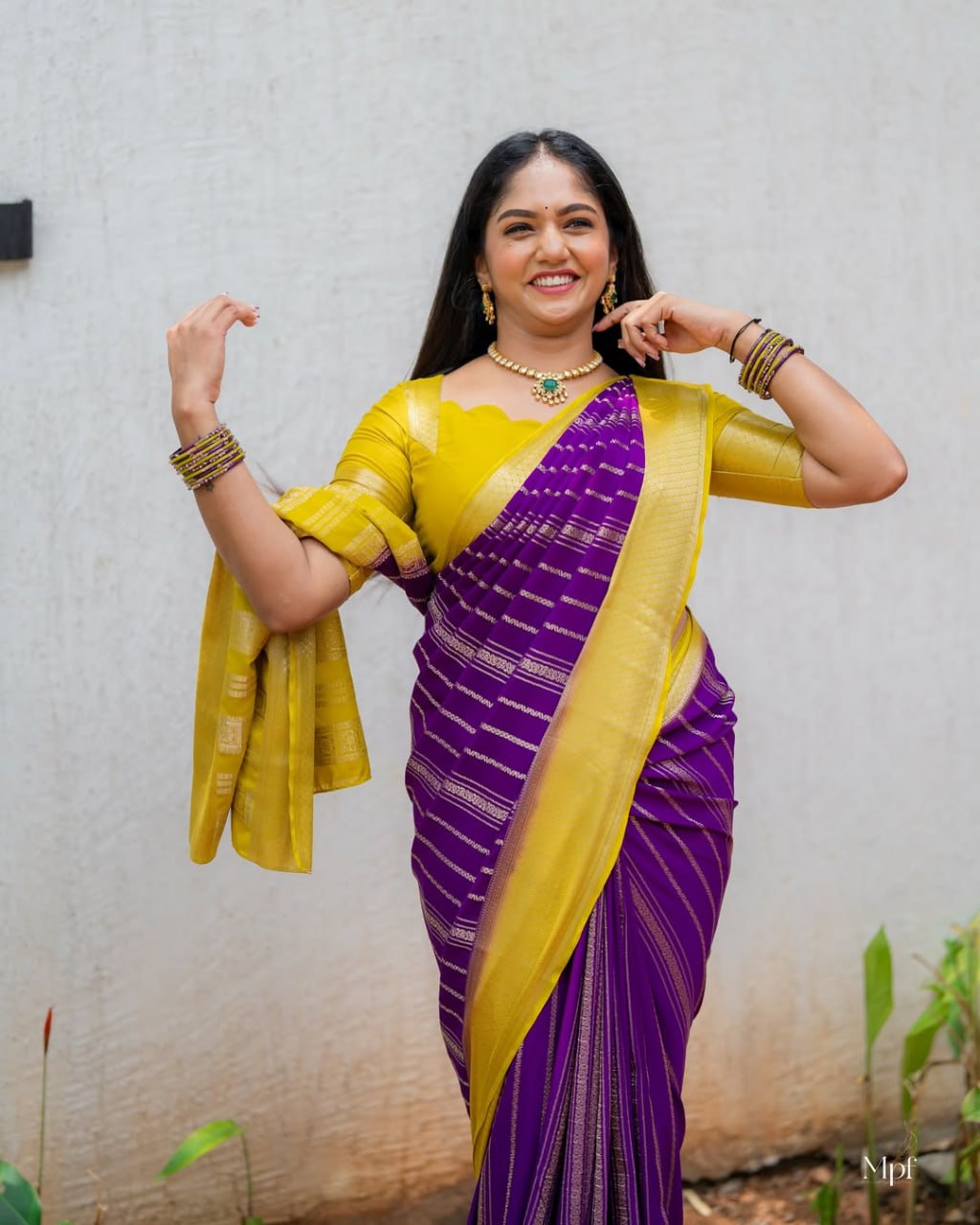 Purple & Yellow Silk Saree - view 7 of 21