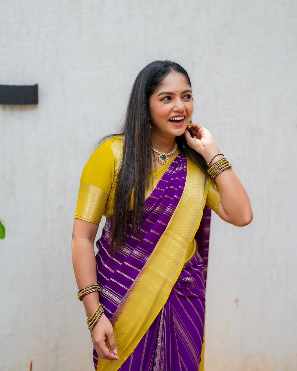 Purple & Yellow Silk Saree - view 8 of 21