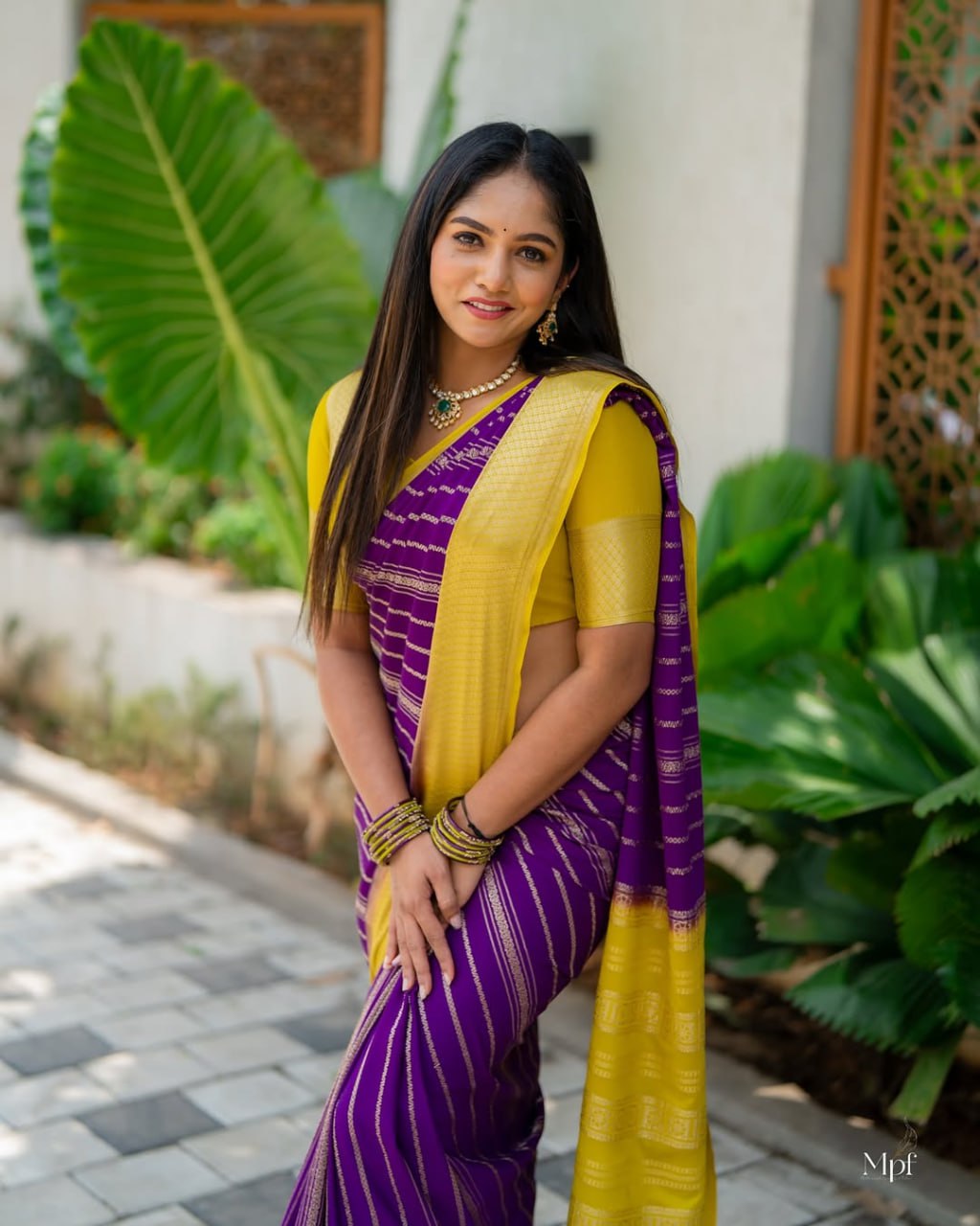 Purple & Yellow Silk Saree - view 9 of 21