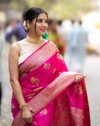 Rani Pink Banarasi Silk Saree - view 3 of 9