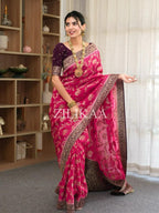 Rani Pink Elephant Banarasi Silk Saree - view 10 of 17