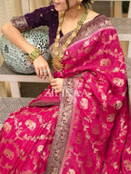 Rani Pink Elephant Banarasi Silk Saree - view 13 of 17