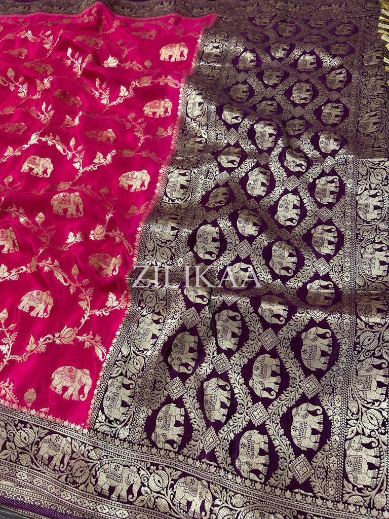 Rani Pink Elephant Banarasi Silk Saree - view 15 of 17