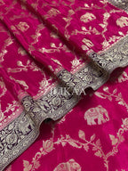Rani Pink Elephant Banarasi Silk Saree - view 16 of 17