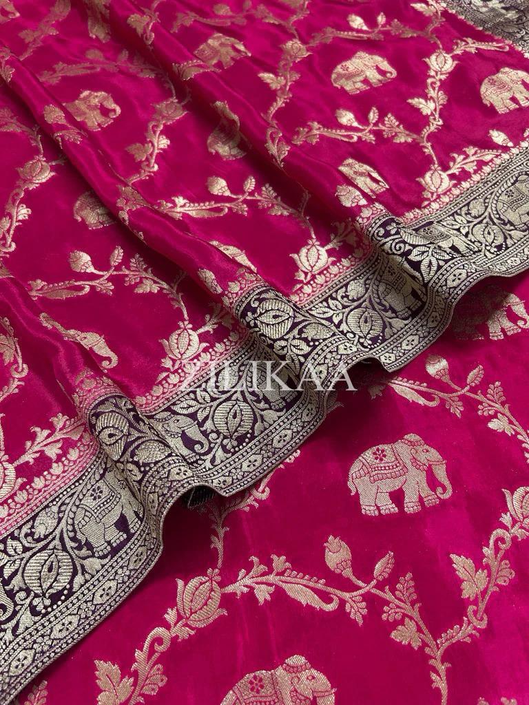 Rani Pink Elephant Banarasi Silk Saree - view 16 of 17