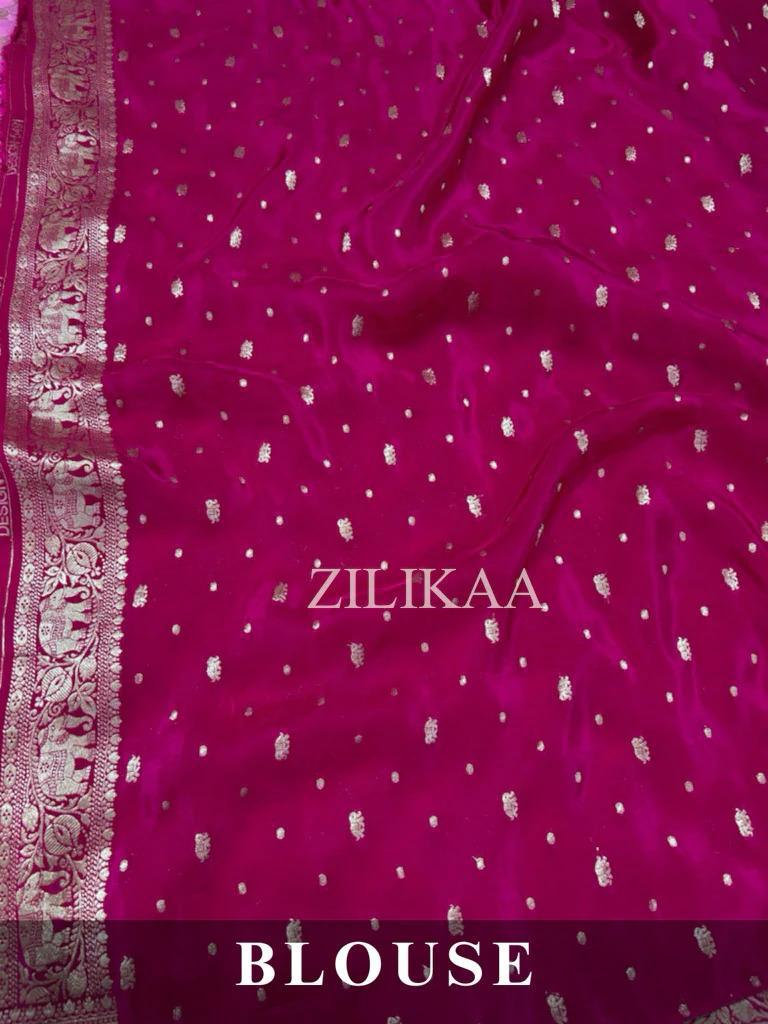 Rani Pink Elephant Banarasi Silk Saree - view 2 of 17