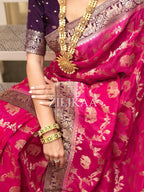 Rani Pink Elephant Banarasi Silk Saree - view 3 of 17