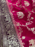 Rani Pink Elephant Banarasi Silk Saree - view 6 of 17