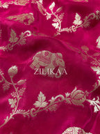Rani Pink Elephant Banarasi Silk Saree - view 7 of 17