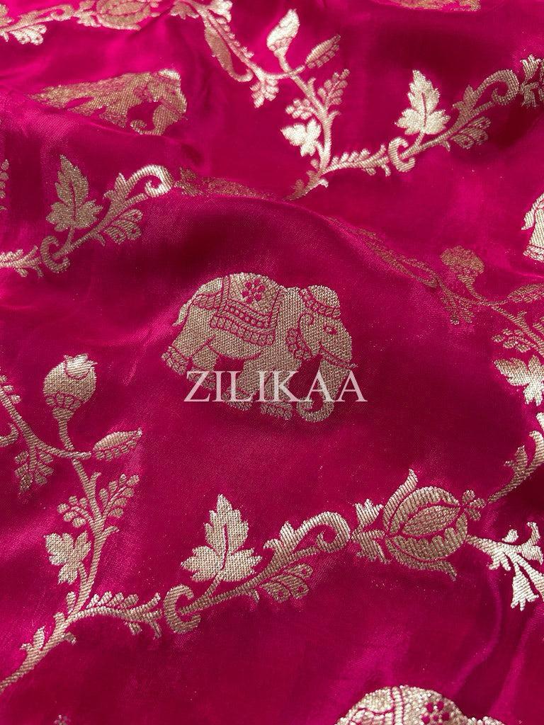 Rani Pink Elephant Banarasi Silk Saree - view 7 of 17