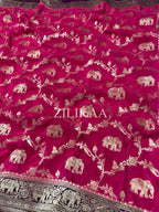 Rani Pink Elephant Banarasi Silk Saree - view 9 of 17