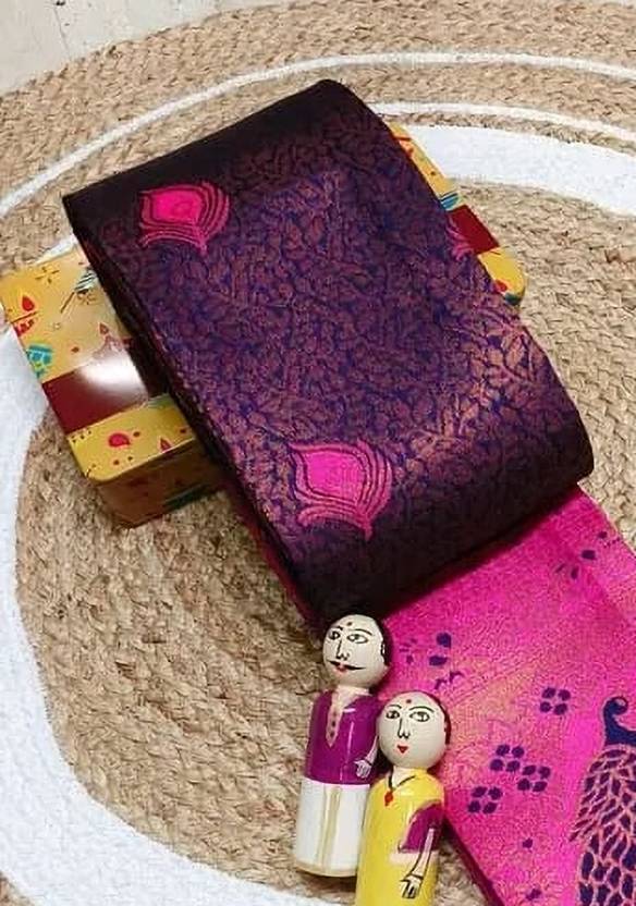 Rani Pink & Purple Peacock Zari Soft Silk Saree - view 2 of 4
