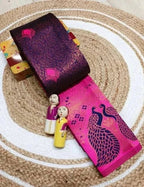 Rani Pink & Purple Peacock Zari Soft Silk Saree - view 4 of 4