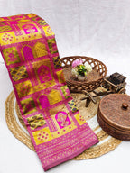Rani Pink & Yellow Jharokha Weave Silk Saree - Shivay Libas