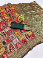 Red & Green Jharokha Weave Silk Saree - view 2 of 2