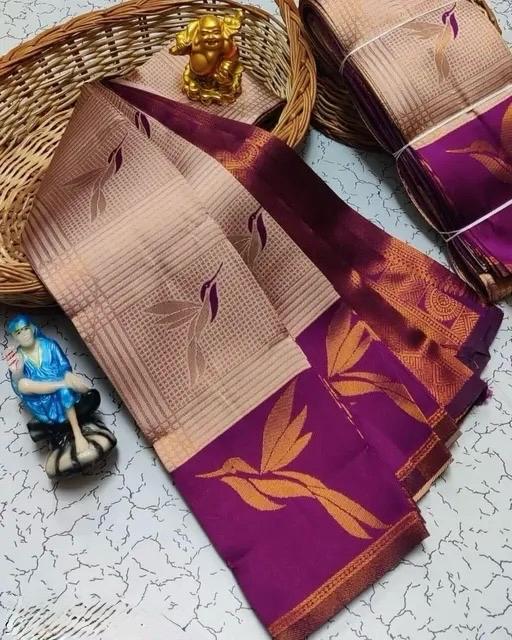 Rose Gold & Magenta Leaf Motif Soft Silk Saree - view 2 of 6
