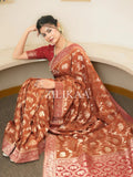 Rust Orange Elephant Banarasi Silk Saree - Shivay Libas